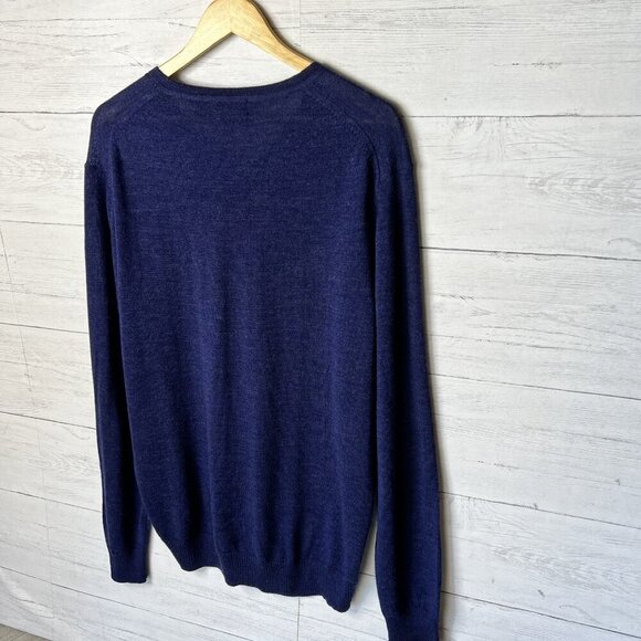 Calvin Klein Sweater Mens Size XL Navy 100% Extra Fine Merino Wool V Neck - Picture 12 of 16
